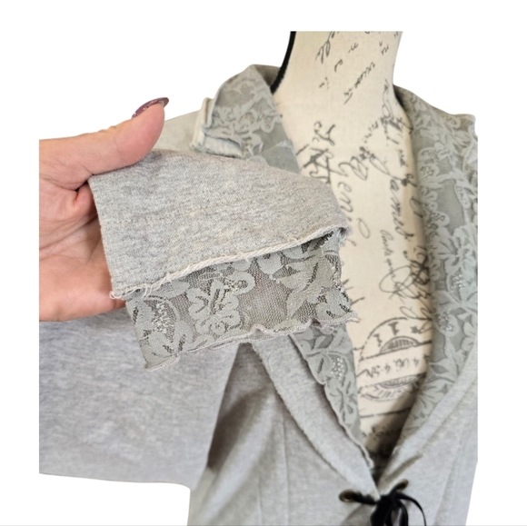Daytrip Boho Gray Knit Lace Tie Front Jacket L - Picture 4 of 8